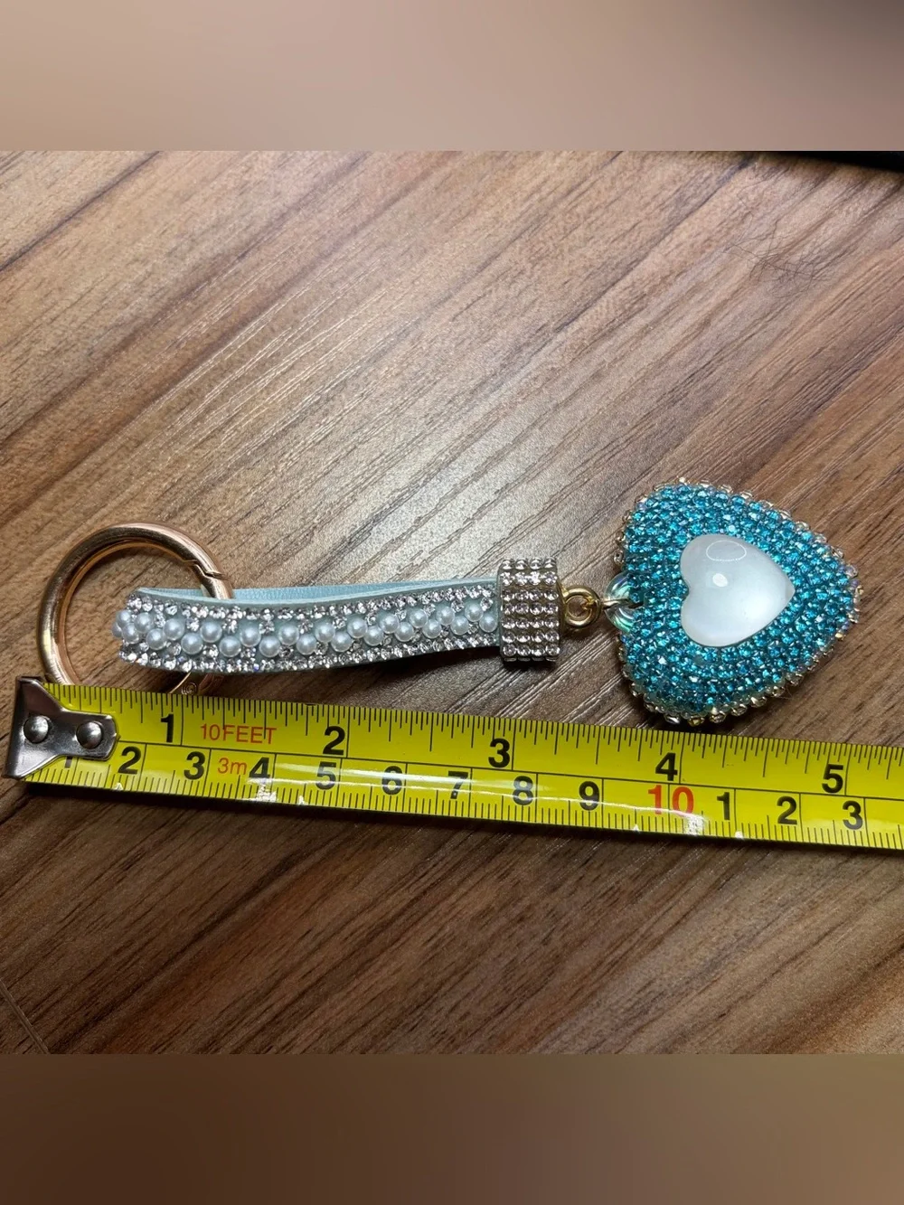 Crystal Strap Keychain with Teal Heart Charm
